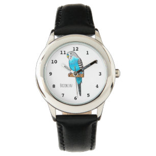 Reloj De Pulsera Ilustracion personalizado de pájaro budgerigar azu
