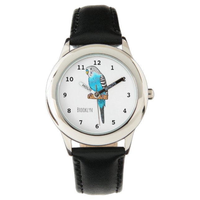 Reloj De Pulsera Ilustracion personalizado de pájaro budgerigar azu (Anverso)