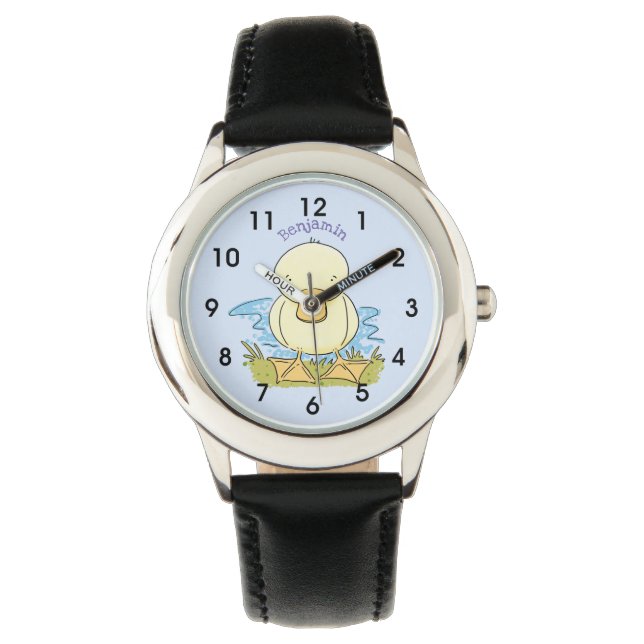 Reloj De Pulsera Ilustracion personalizado de pato amarillo (Anverso)