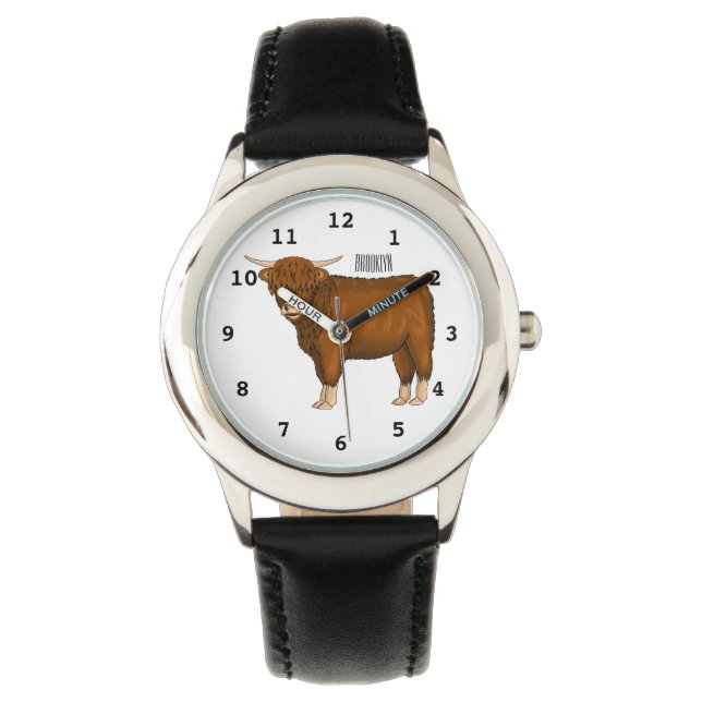 Reloj De Pulsera Ilustracion personalizado de vaca de Highland (Anverso)