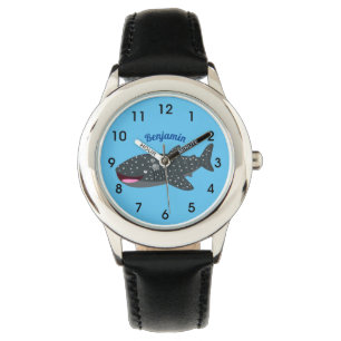 Reloj De Pulsera Ilustracion personalizado feliz de tiburón ballena