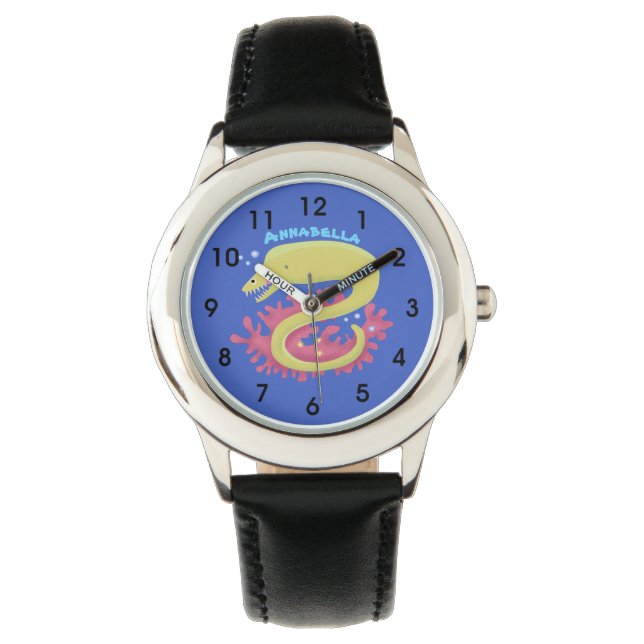 Reloj De Pulsera Ilustracion personalizado gracioso de moray verde (Anverso)