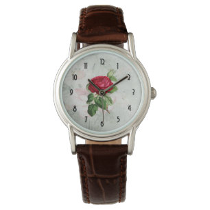 Reloj De Pulsera Ilustracion Rosa Rojo en un parque falso de época
