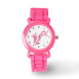 Reloj De Pulsera Ilustracion saxofónico Purpurina rosa