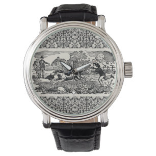 Reloj De Pulsera Ilustración victoriana de arte de mascota antigua