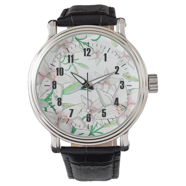 Reloj De Pulsera Ilustracion White Lilies (Anverso)