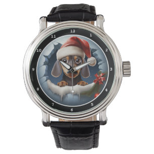 Reloj De Pulsera Imagen de escena invernal de cachorro de dachshund