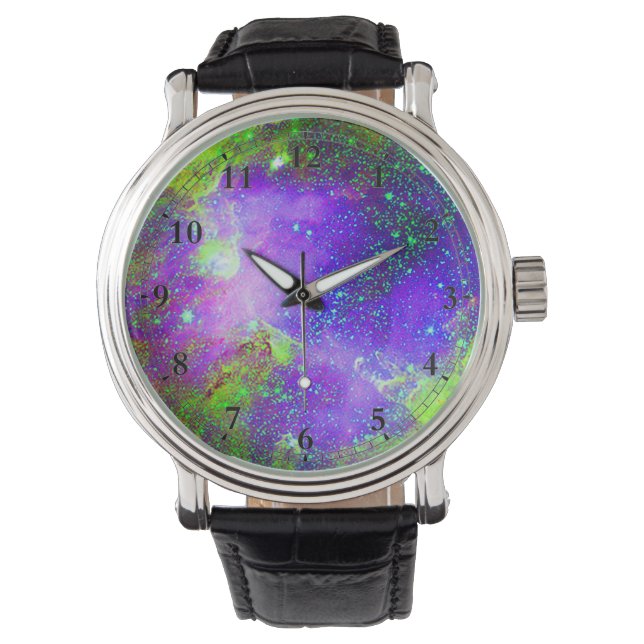 Reloj De Pulsera imagen del espacio de la galaxia púrpura y verde. (Anverso)