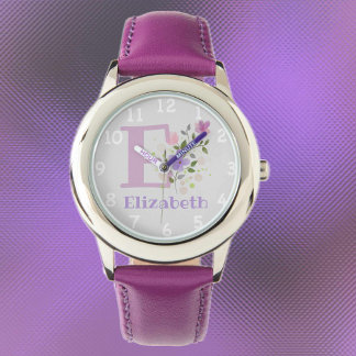 Reloj De Pulsera Imagen floral con números, nombre e inicial del ni