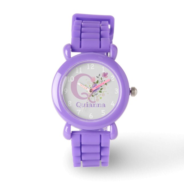 Reloj De Pulsera Imagen floral con números, nombre y hijo inicial (Anverso)