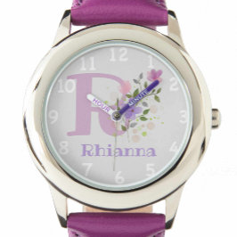 Reloj De Pulsera Imagen floral con números, nombre y hijo inicial