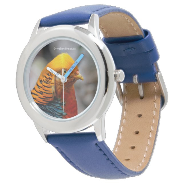 Reloj De Pulsera Impactante perfil de un faisán dorado rojo (Angular)