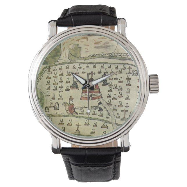 Reloj De Pulsera Imperio Azteca de Moctezuma, Mapa Antiguo del Mund (Anverso)