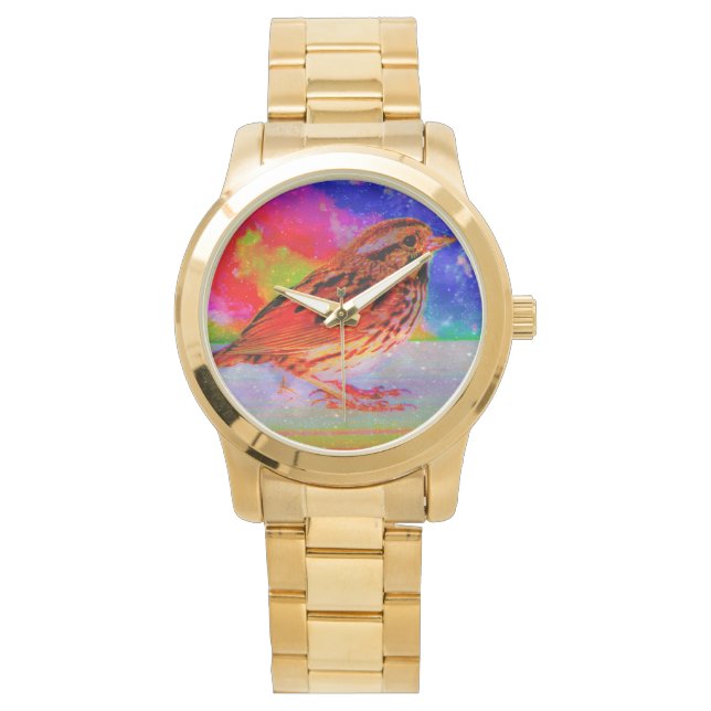 Reloj De Pulsera Impresión artística de ensueño de aves cósmicas" (Anverso)