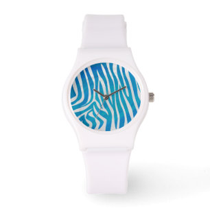 Reloj De Pulsera Impresión azul y blanca de cebra