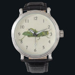 Reloj De Pulsera Impresión bordeada del pastor verde<br><div class="desc">Esta impresión de cal bordeada tiene un saltamontes verde sobre un fondo crema. Un original de Vision Studio,  esto sería un gran regalo para el insecto o amante de la naturaleza en su vida!</div>