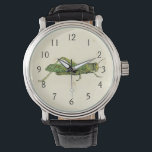 Reloj De Pulsera Impresión bordeada del pastor verde<br><div class="desc">Esta impresión de cal bordeada tiene un saltamontes verde sobre un fondo crema. Un original de Vision Studio,  esto sería un gran regalo para el insecto o amante de la naturaleza en su vida!</div>
