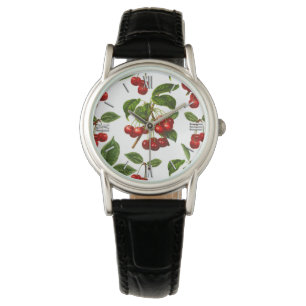 Reloj De Pulsera Impresión botánica profunda de cerezos rojos