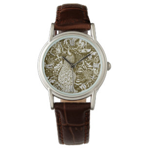 Reloj De Pulsera Impresión, Brown y crema del pavo real de Nouveau