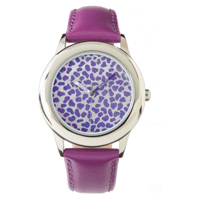 Reloj De Pulsera Impresión dálmata en blanco y púrpura (Anverso)
