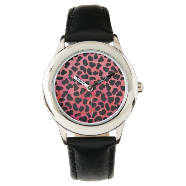 Reloj De Pulsera Impresión dálmata en negro y rojo (Anverso)