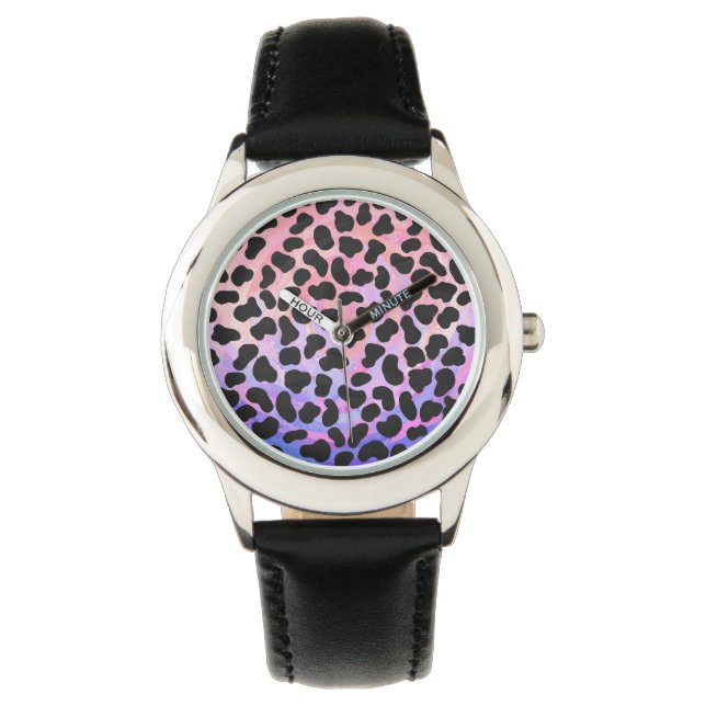 Reloj De Pulsera Impresión dálmata en negro y rosa (Anverso)