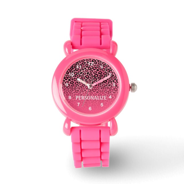 Reloj De Pulsera Impresión de animales de leopardo rosa degradado (Anverso)