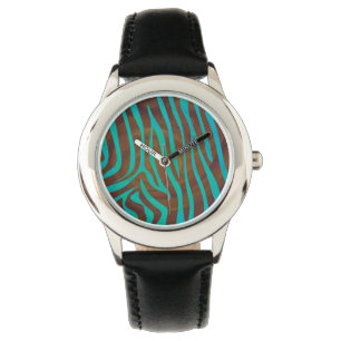 Reloj De Pulsera Impresión de cebra Brown y Verde azulada