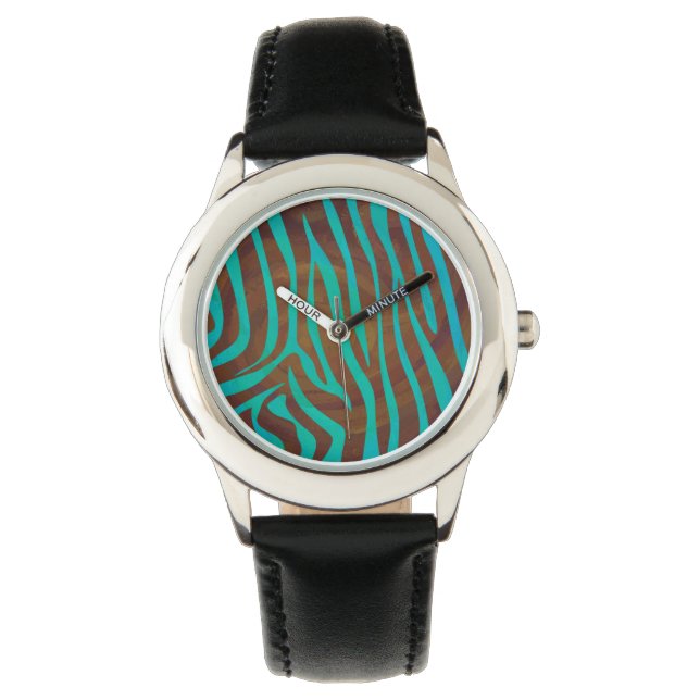 Reloj De Pulsera Impresión de cebra Brown y Verde azulada (Anverso)