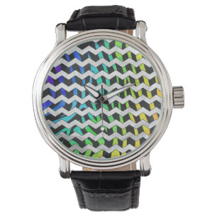 Reloj De Pulsera Impresión de cebra chevron negro y arcoiris
