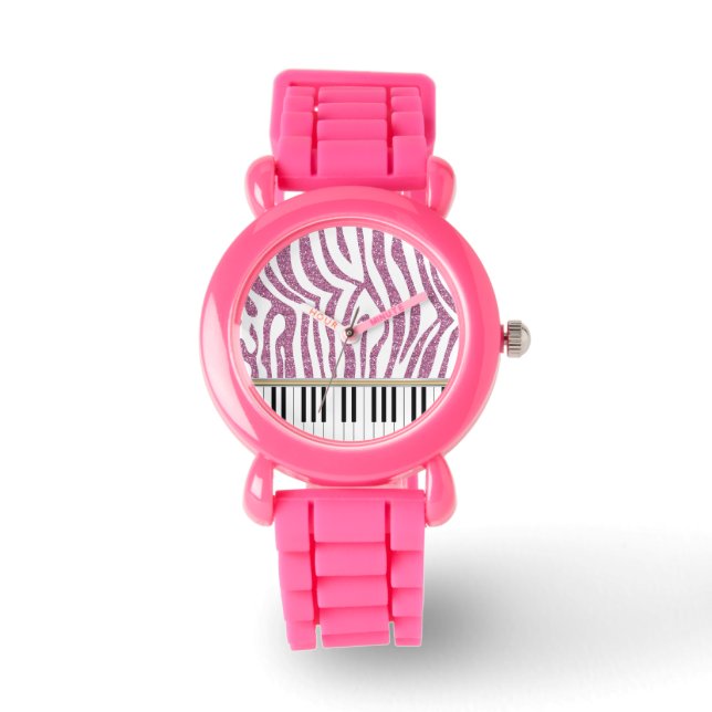 Reloj De Pulsera Impresión de cebra en Purpurina rosa de las teclas (Anverso)