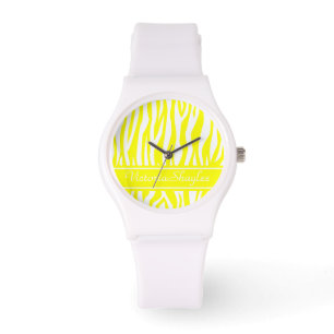 Reloj De Pulsera Impresión de cebra limón con texto personalizado