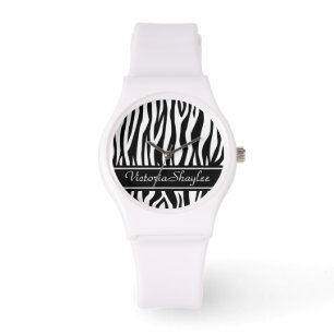 Reloj De Pulsera Impresión de cebra negra con texto personalizado