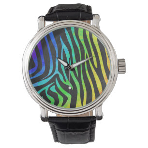 Reloj De Pulsera Impresión de cebra negra y arco iris