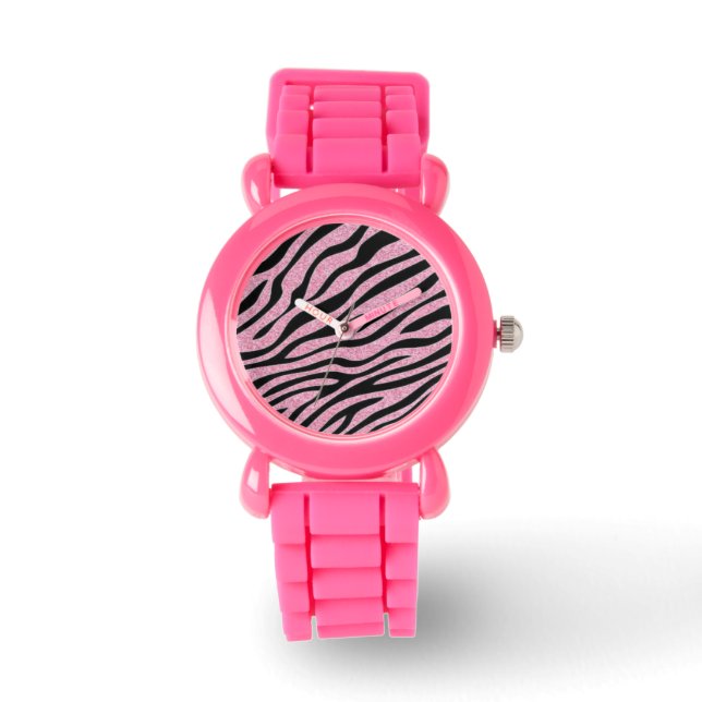 Reloj De Pulsera Impresión de cebra rosa brillante (Anverso)