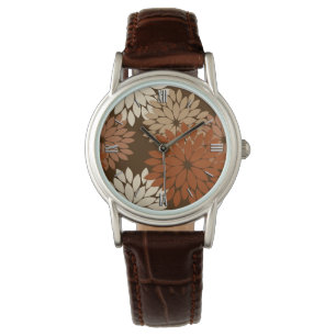 Reloj De Pulsera Impresión de kimono floral moderna, marrón oscuro 