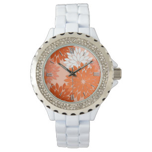 Reloj De Pulsera Impresión de kimono floral moderna, Naranja de cor