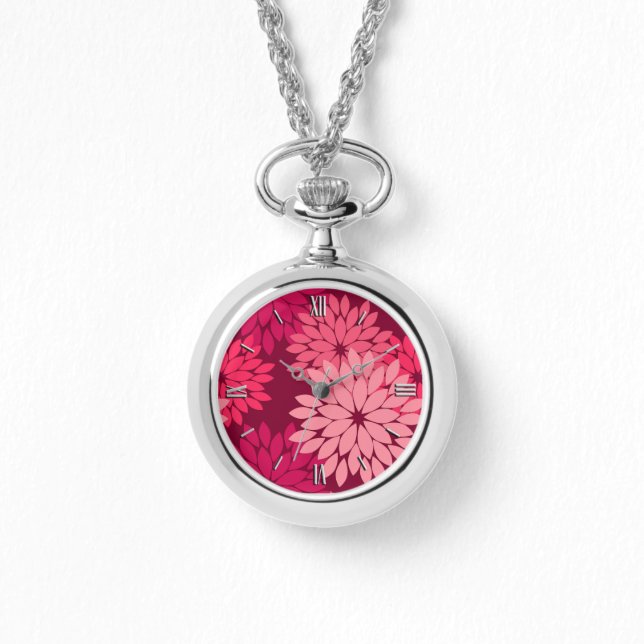 Reloj De Pulsera Impresión de kimono floral moderna, rosa coral y b (Anverso)