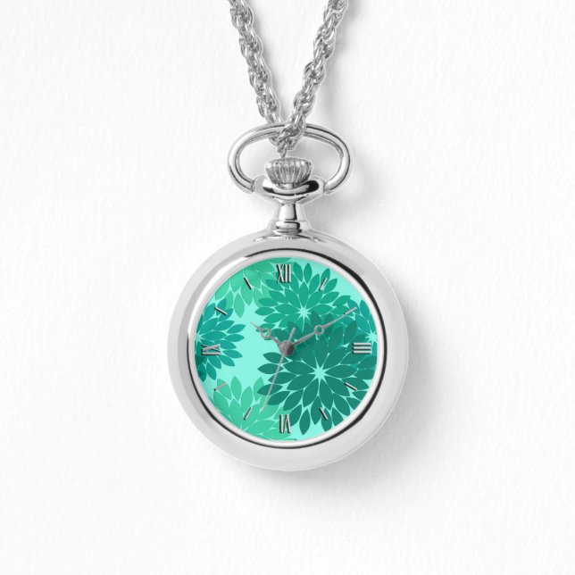 Reloj De Pulsera Impresión de kimono floral moderna, turquesa, Verd (Anverso)