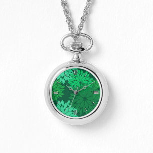 Reloj De Pulsera Impresión de kimono floral moderna, verde esmerald