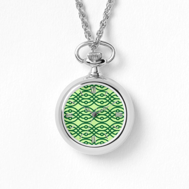 Reloj De Pulsera Impresión de Kimono, verde claro y oscuro (Anverso)
