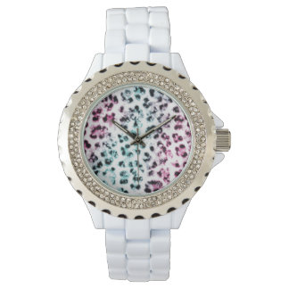 Reloj De Pulsera Impresión de leopardo blanco Diamante de imitación