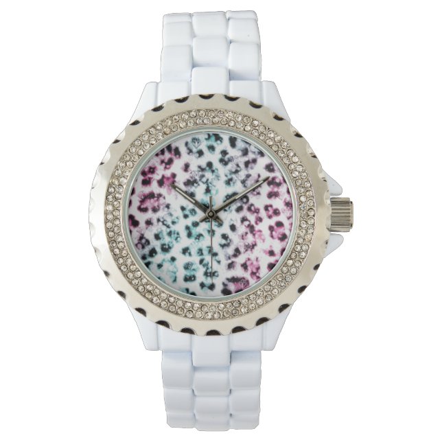 Reloj De Pulsera Impresión de leopardo blanco Diamante de imitación (Anverso)