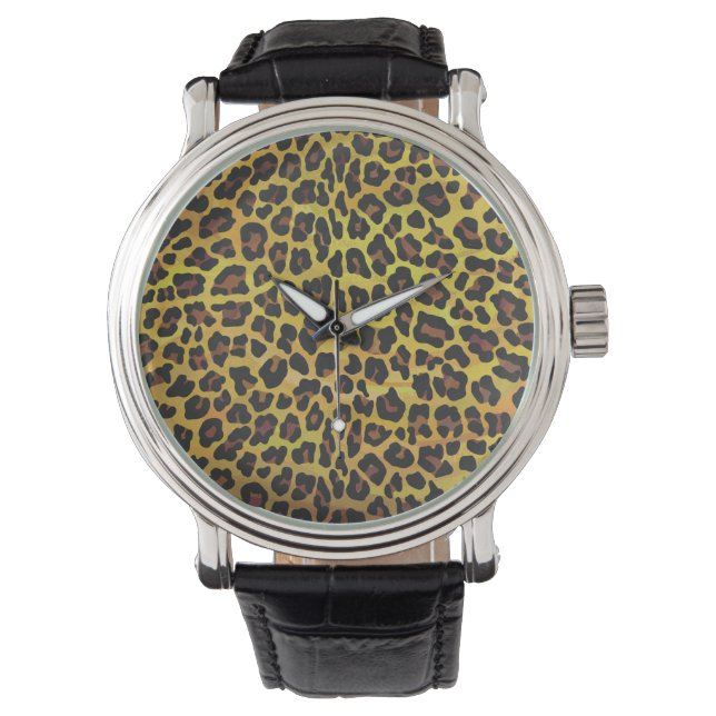 Reloj De Pulsera Impresión de leopardo marrón y amarillo (Anverso)