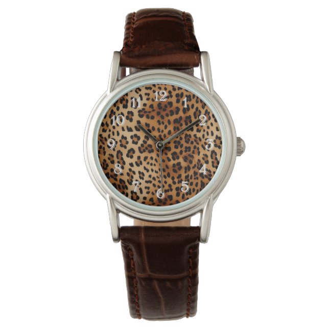 Reloj De Pulsera Impresión de leopardo negro marrón (Anverso)