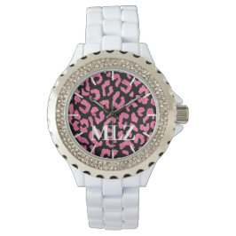 Reloj De Pulsera Impresión de leopardo rosado caliente de monograma