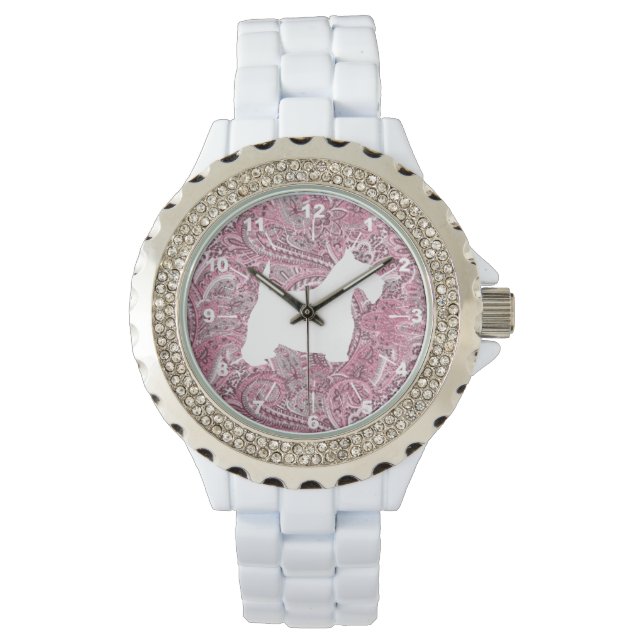 Reloj De Pulsera Impresión de paisley rosa blanca escocesa (Anverso)