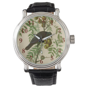 Reloj De Pulsera Impresión de pájaro Grackle púrpura de Audubon Bot