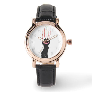 Reloj De Pulsera Impresión de pata de gato negro - Elegir color de