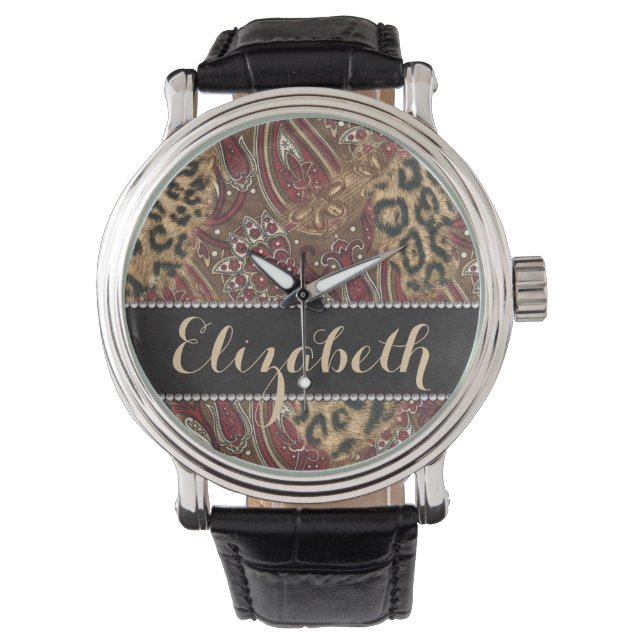 Reloj De Pulsera Impresión de patrones de leopardo y paisley para p (Anverso)